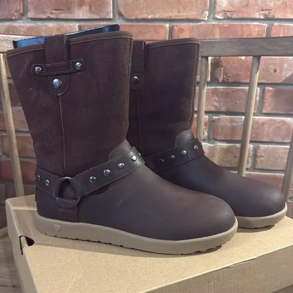 NEW UGG Moto Short Boots Womens 5 Chocolate Brown Sheepskin Leather NIB